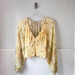 Free People Final Rose Yellow Floral Ruched Smock Top